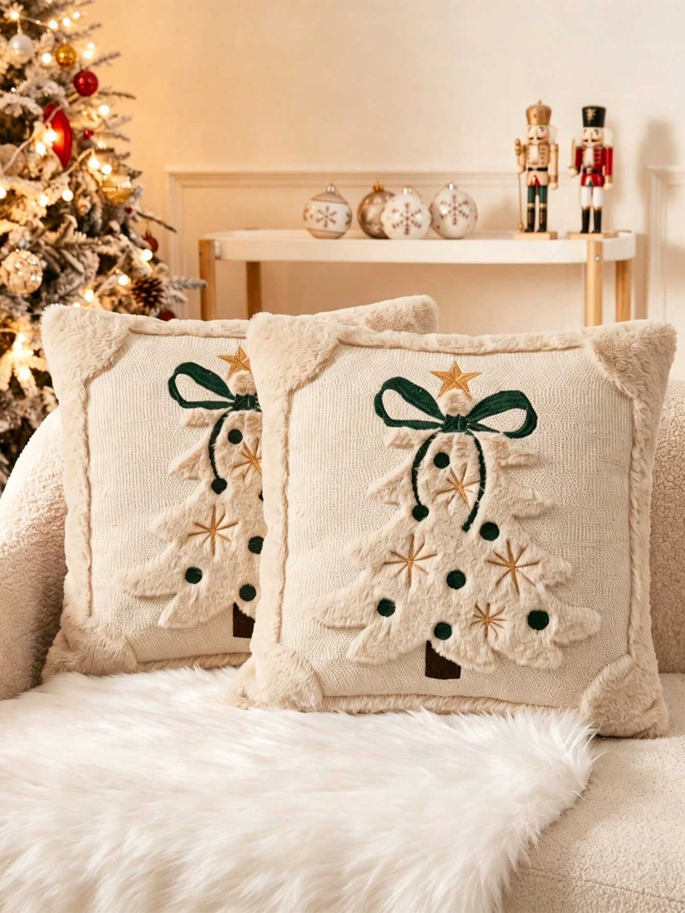 Pillow Insert 18X18 - 2 Stück 3D-Jacquard-Weihnachtskissenbezüge mit Schleife, Winter-Kissenbezüge