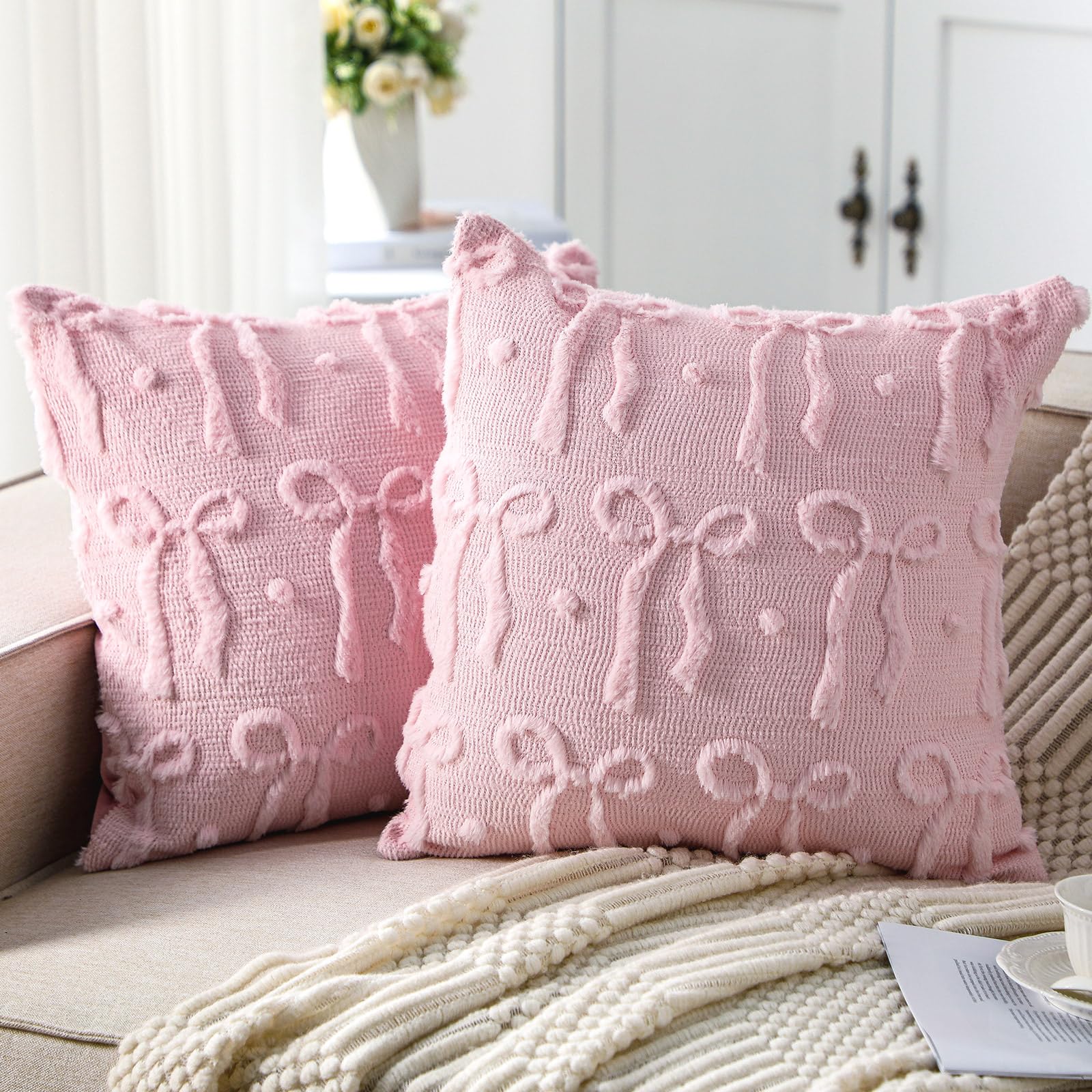 Pillow Insert 18X18 - Rosa Schleife Dekokissenbezüge 18x18 Kokette Dekor